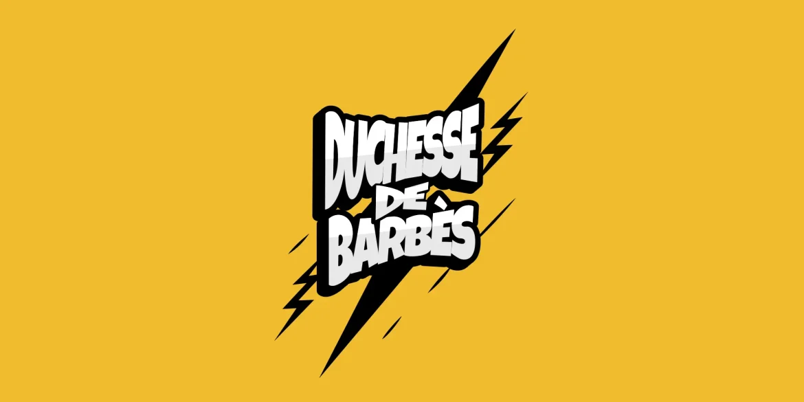 logo duchesse de barbes blanc sur fond jaune radio funk